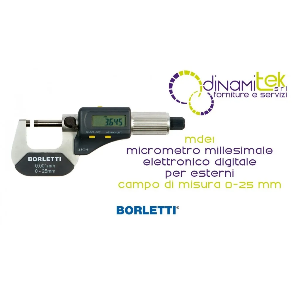 BORLETTI MDE1 MICROMETRO MILLESIMALE ELETTRONICO DIGITALE PER ESTERNI CAMPO DI MISURA 0-25 mm Dinamitek 1