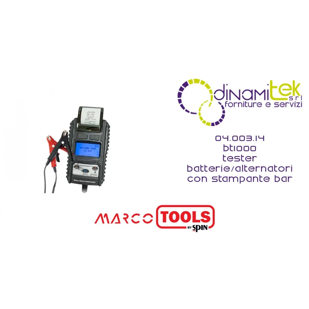 SPIN 04.003.14 BT1000 TESTER BATTERIE-ALTERNATORI CON STAMPANTE BAR CODE Dinamitek 1