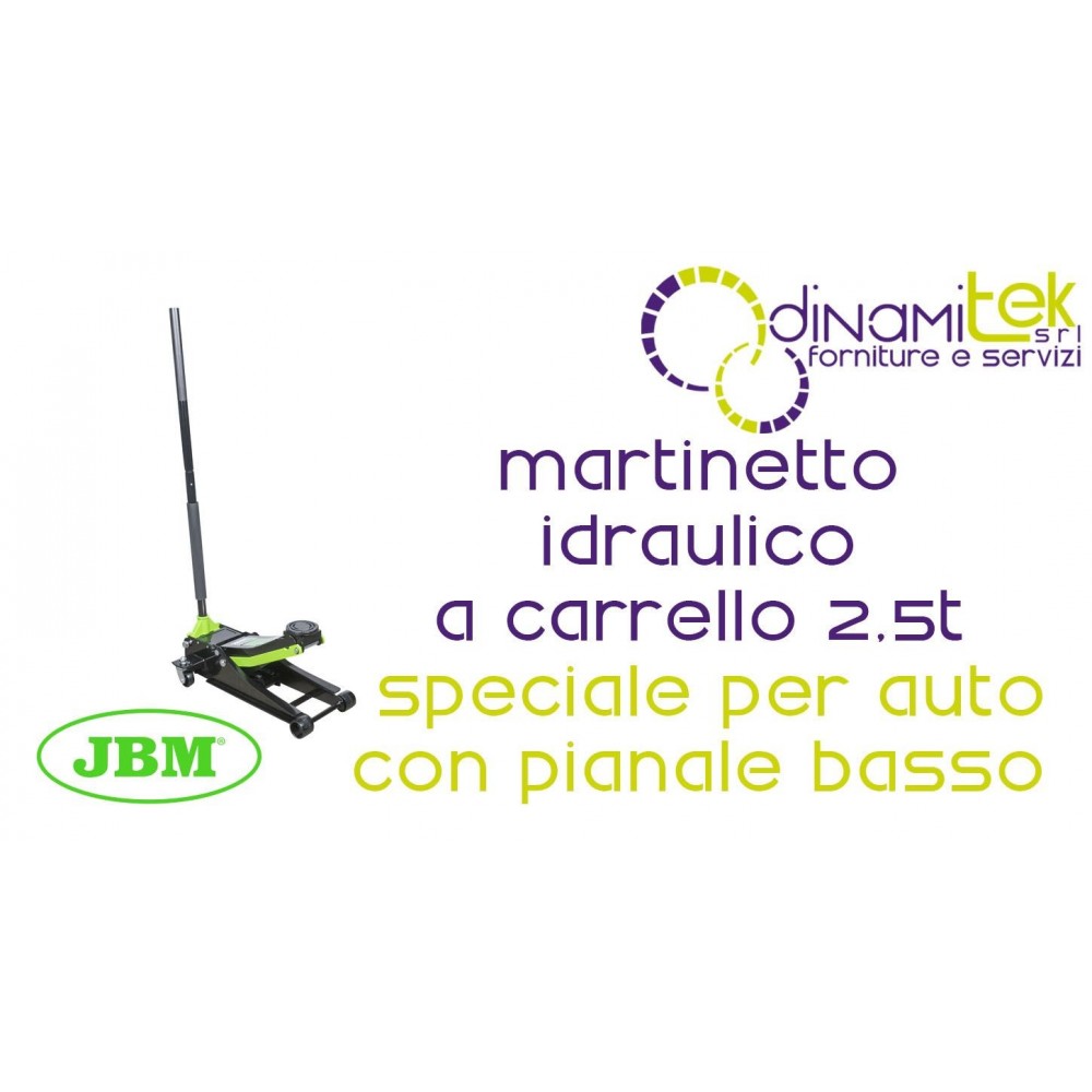JBM 54137 MARTINETTO IDRAULICO A CARRELLO 2.5T SPECIALE PER AUTO CON PIANALE BASSO Dinamitek 1