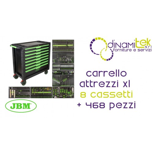 JBM 54688 CARRELLO ATTREZZI XL A 8 CASSETTI ASSEMBLATO CON 468 PEZZI Dinamitek 1