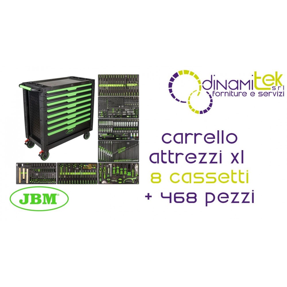JBM 54688 CARRELLO ATTREZZI XL A 8 CASSETTI ASSEMBLATO CON 468 PEZZI Dinamitek 1