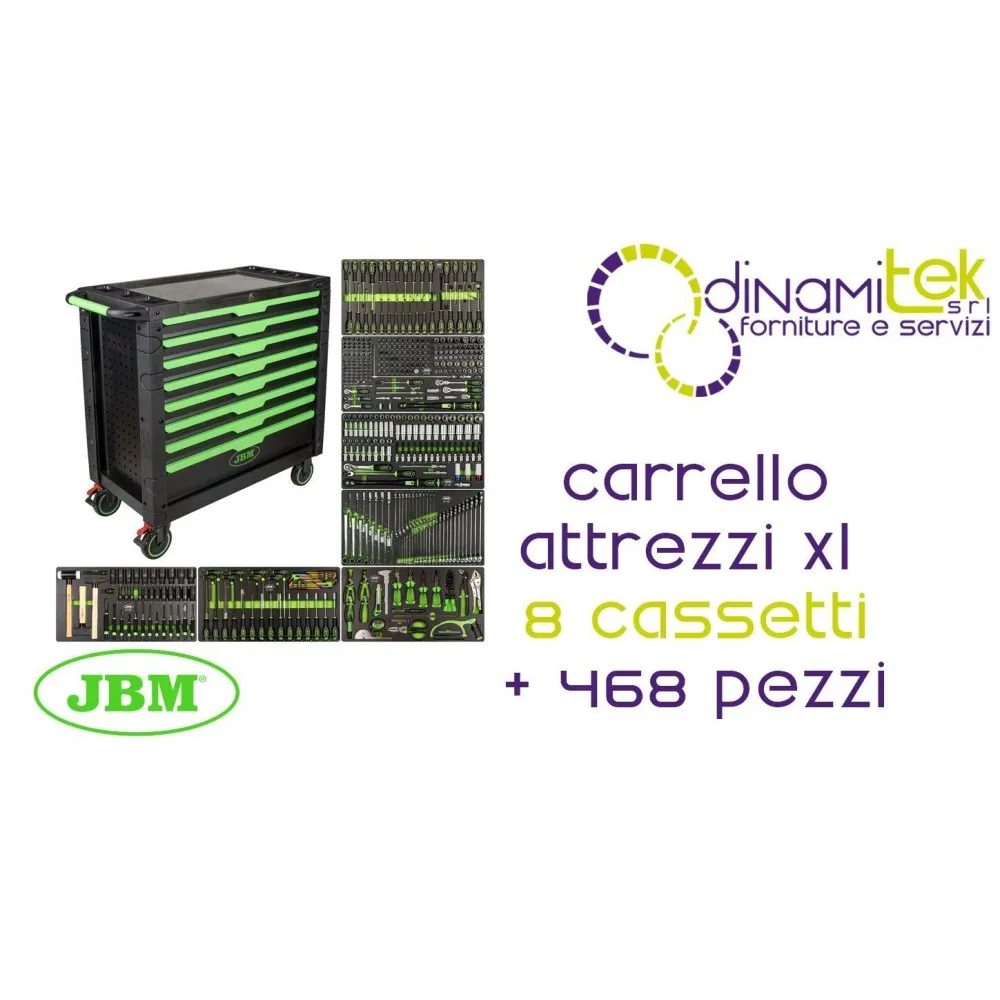 JBM 54688 CARRELLO ATTREZZI XL A 8 CASSETTI ASSEMBLATO CON 468 PEZZI Dinamitek 1