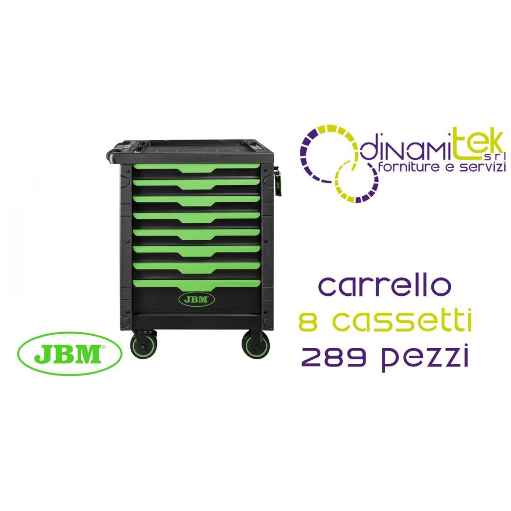 JBM 54718 CARRELLO ATTREZZI A 8 CASSETTI ASSEMBLATO CON 289 PEZZI Dinamitek 1