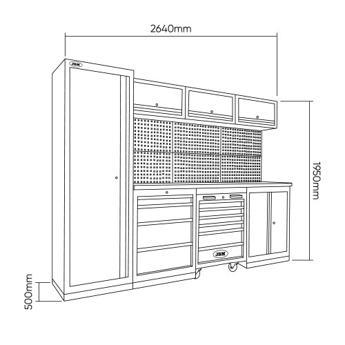 JBM SERIE446 SET DI MOBILI COMPONIBILI PER OFFICINA (18 PEZZI) + SET DI 4 MODULI DI UTENSILI IN CARBONIO EVA Dinamitek 3