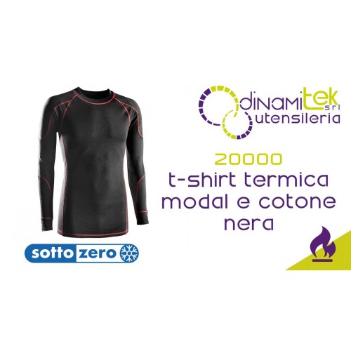 SOTTOZERO 20000 T-SHIRT TERMICA A MANICHE LUNGHE MODAL E COTONE NERA Dinamitek 1