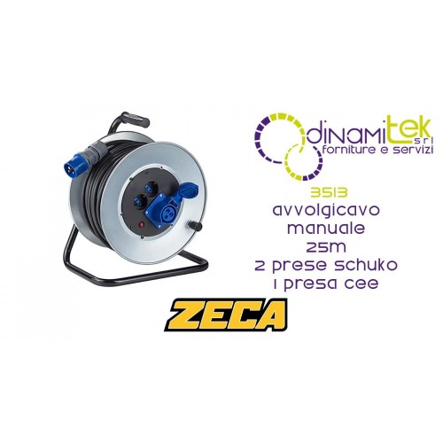 ZECA 3513 AVVOLGICAVO MANUALE 25M 2 PRESE SCHUKO E 1 CEE Dinamitek 1
