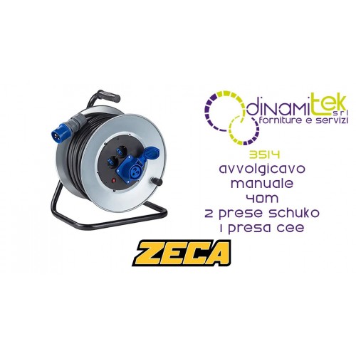 ZECA 3514 AVVOLGICAVO MANUALE 40M 2 PRESE SCHUKO E 1 CEE Dinamitek 1