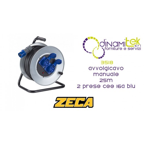 ZECA 3518 AVVOLGICAVO MANUALE 25M 2 PRESE CEE 16A BLU Dinamitek 1