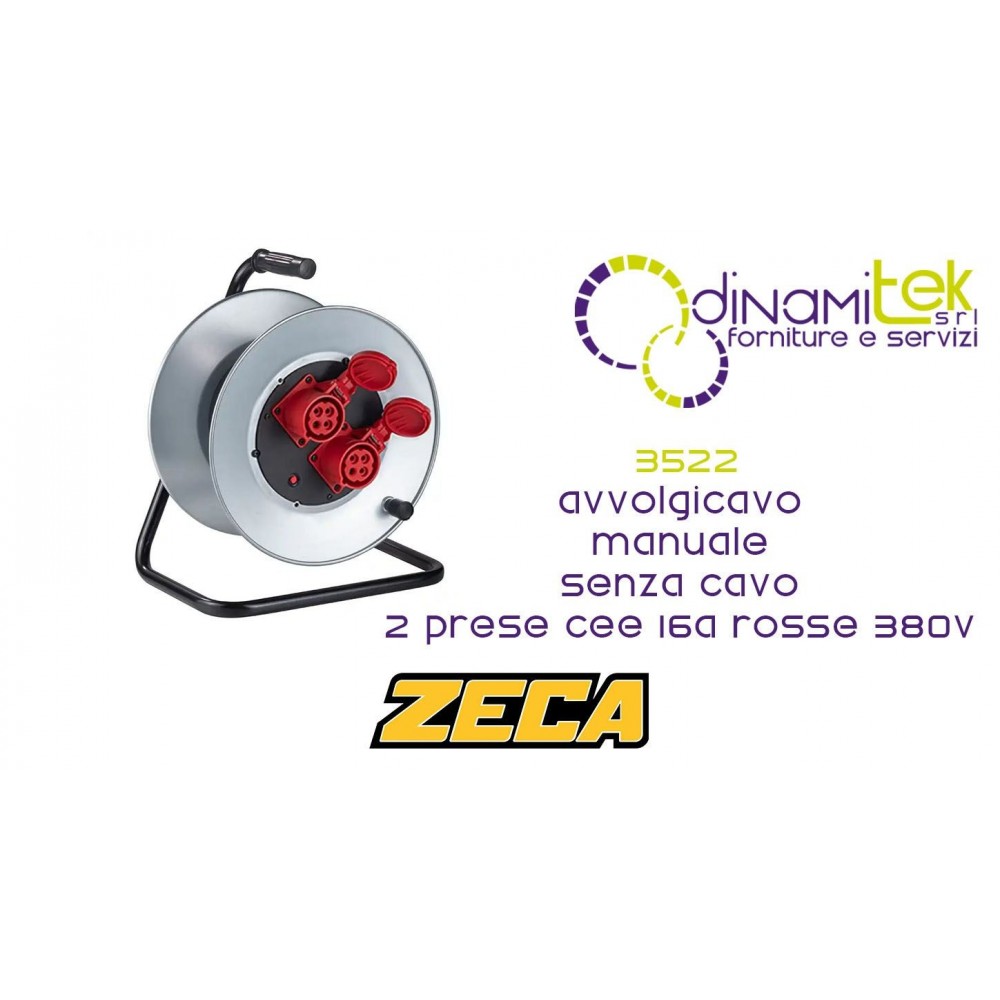 ZECA 3522 AVVOLGICAVO MANUALE SENZA CAVO 2 PRESE CEE 16A ROSSE 380V Dinamitek 1