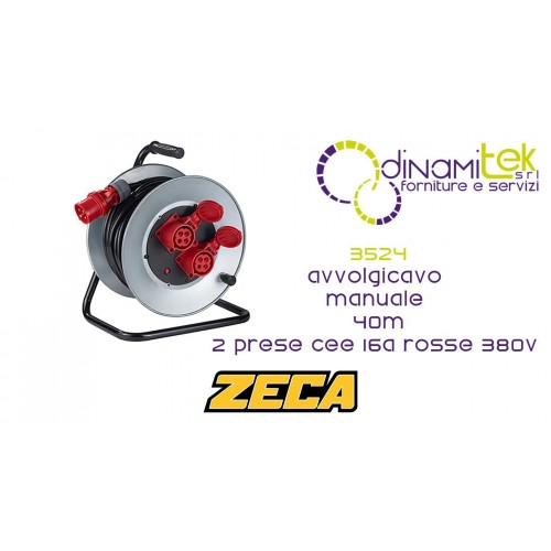 ZECA 3524 AVVOLGICAVO MANUALE 40M 380V 2 PRESE CEE 16A ROSSE Dinamitek 1