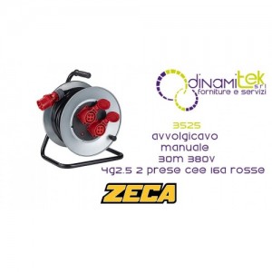 ZECA 3525 AVVOLGICAVO MANUALE 30M 4G2.5 380V 2 PRESE CEE 16A ROSSE Dinamitek 1
