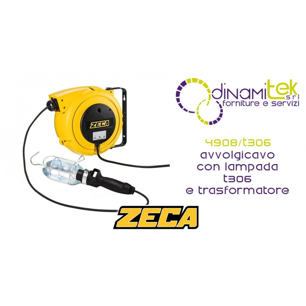 ZECA 4908/T306 AVVOLGICAVO CON LAMPADA PORTATILE T306 E TRASFORMATORE Dinamitek 1