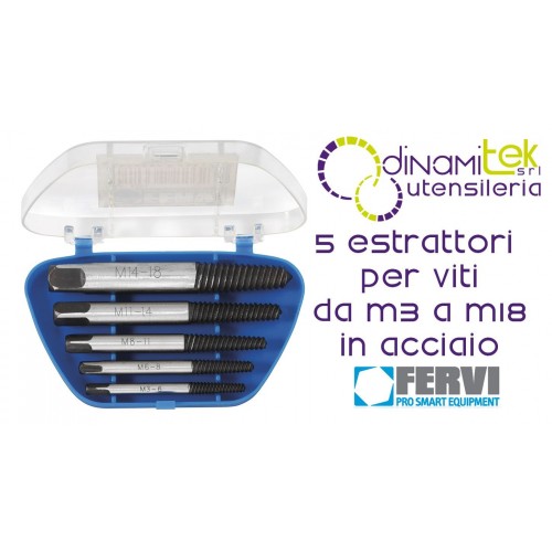 FERVI E001 SERIE ESTRATTORI PER VITI 5 PZ DA M3 A M18 IN ACCIAIO Dinamitek 1