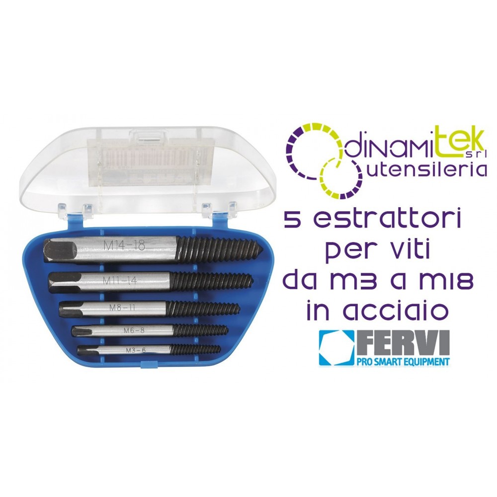 FERVI E001 SERIE ESTRATTORI PER VITI 5 PZ DA M3 A M18 IN ACCIAIO Dinamitek 1