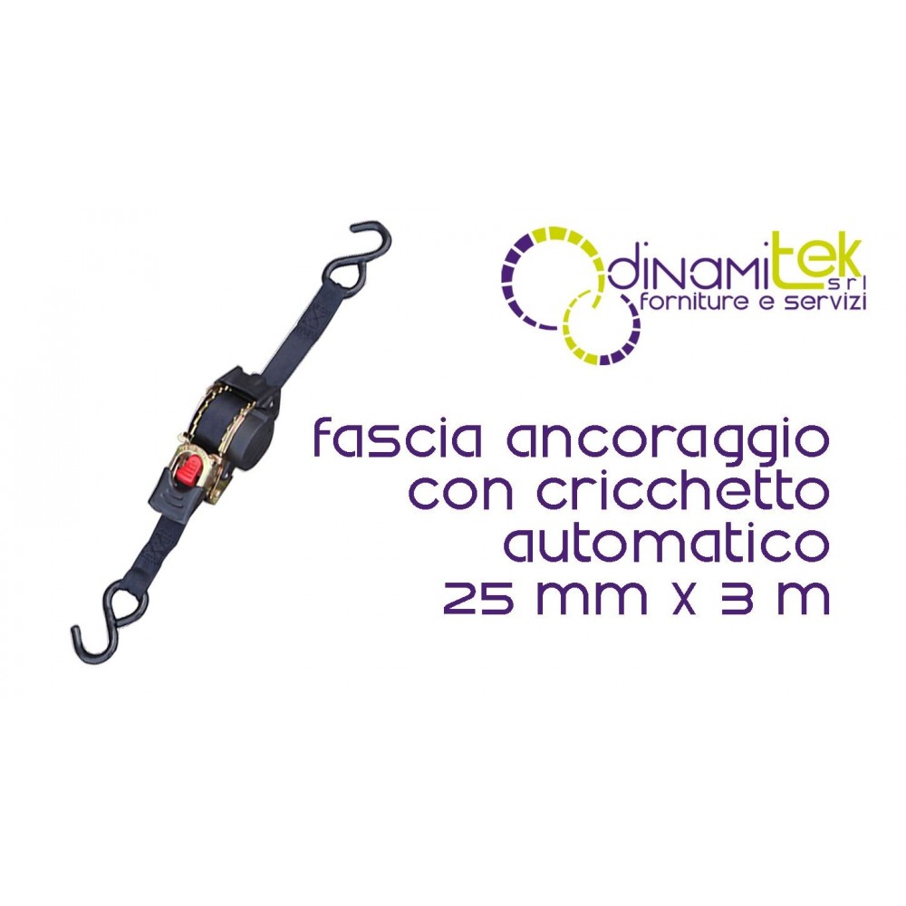 FASCIA DI ANCORAGGIO AUTOMATICA RETRATTILE 25mmx3m Dinamitek 1