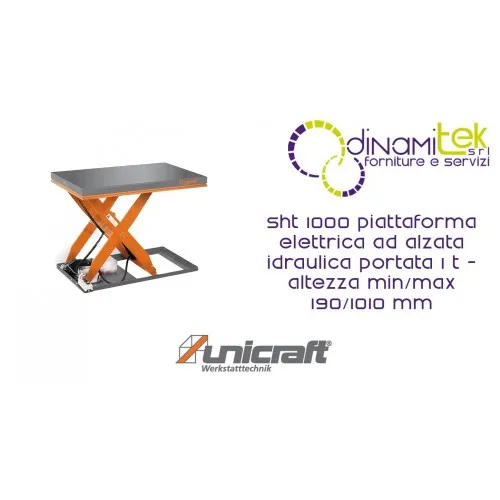 PLATAFORMA ELéCTRICA DE ELEVACIóN HIDRáULICO CAPACIDAD DE 1 T - MIN/MAX ALTURA 190/1010 MM SHT 1000 UNICRAFT Dinamitek 1