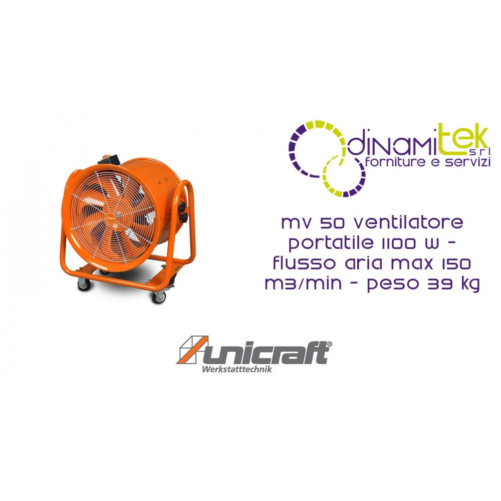 VENTILATEUR PORTATIF 1100 W DéBIT D'AIR MAX à 150 M3/MIN POIDS NET: 39 KG MV 50 UNICRAFT Dinamitek 1