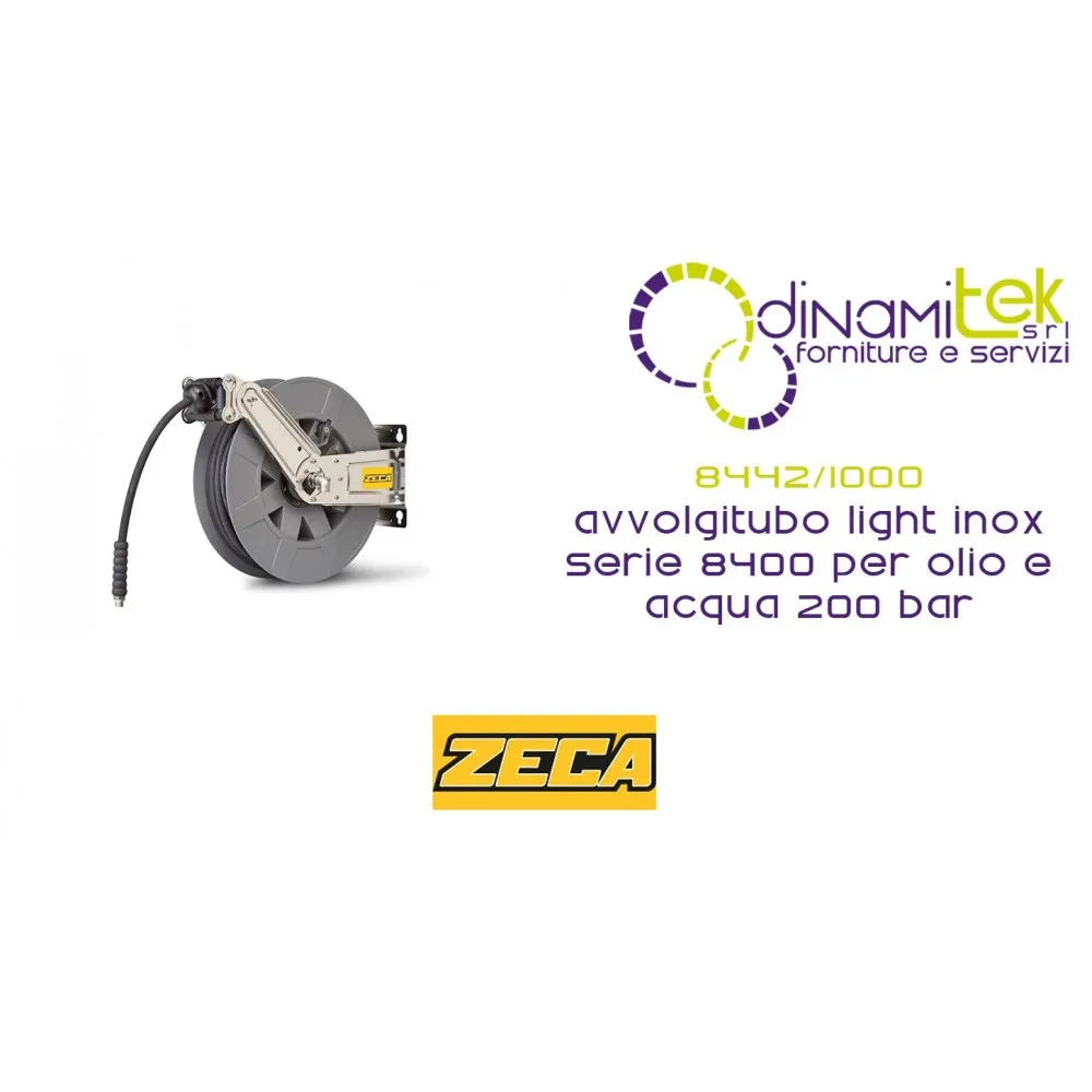 8442/1000 SCHLAUCHAUFROLLER LIGHT STAINLESS ZECA SERIE 8400 FüR öL-UND WASSER-200 BAR-SCHLAUCH-SCHWARZ-15 M - DIAM INT-ROHR 10 M Dinamitek 1