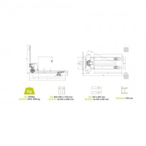 Nuovo GS 25S4 RA TRANSPALLET DISCESA CONTROLLATA PORTATA 2500Kg - 525 X 1150 Dinamitek 3