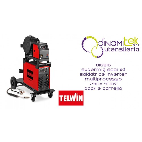 TELWIN 816916 SUPERMIG 600i XD SALDATRICE INVERTER MULTIPROCESSO 230V 400V PACK E CARRELLO Dinamitek 1