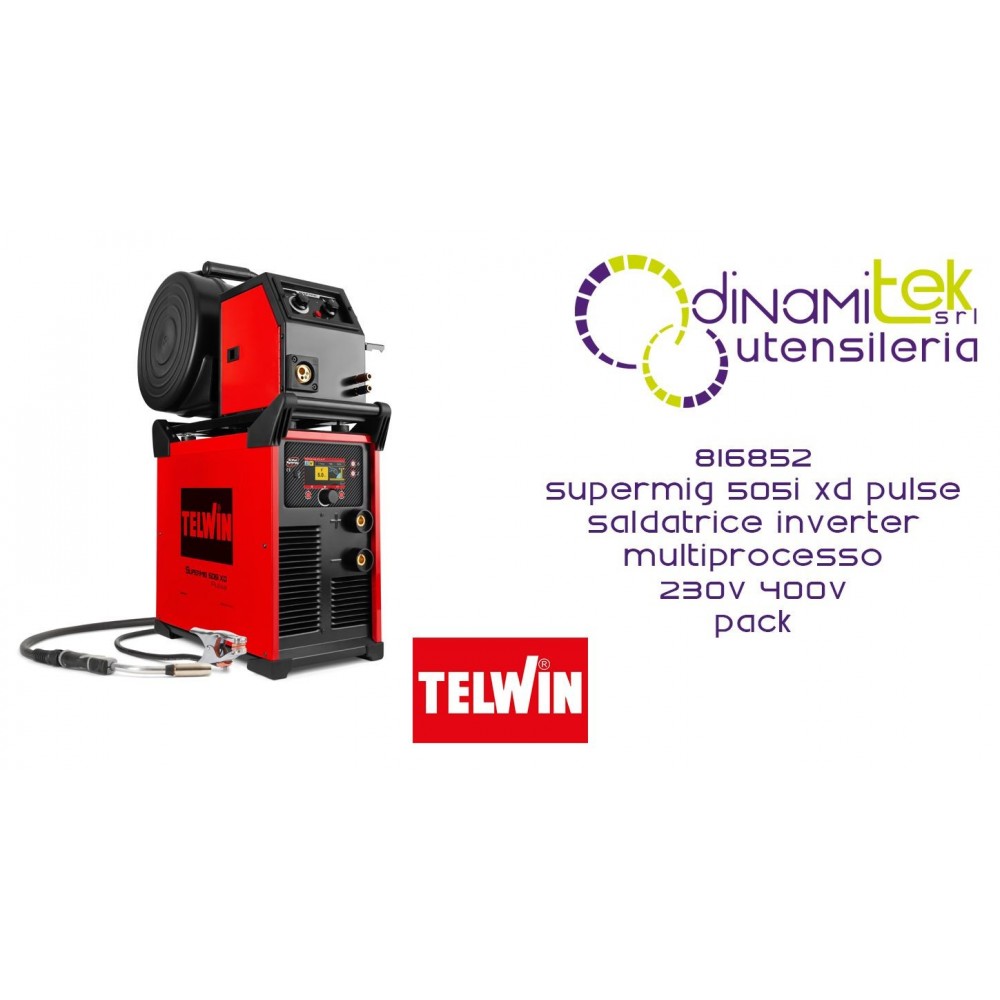 TELWIN 816852 SUPERMIG 505i XD PULSE SALDATRICE INVERTER MULTIPROCESSO 230V 400V PACK Dinamitek 1