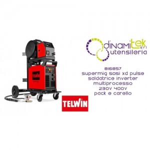TELWIN 816857 SUPERMIG 505i XD PULSE SALDATRICE INVERTER MULTIPROCESSO 230V 400V PACK E CARELLO Dinamitek 1