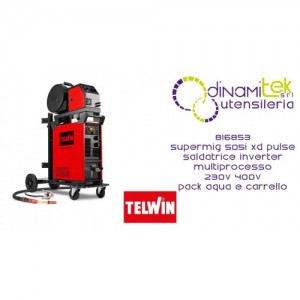TELWIN 816853 SUPERMIG 505i XD PULSE SALDATRICE INVERTER MULTIPROCESSO 230V 400V PACK AQUA E CARRELLO Dinamitek 1