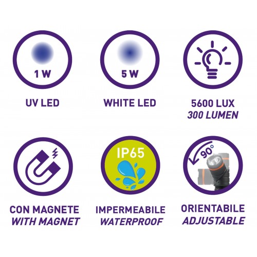 KB440 LAMPADA RICARICABILE CON LED BIANCO E UV ZETEK Dinamitek 3