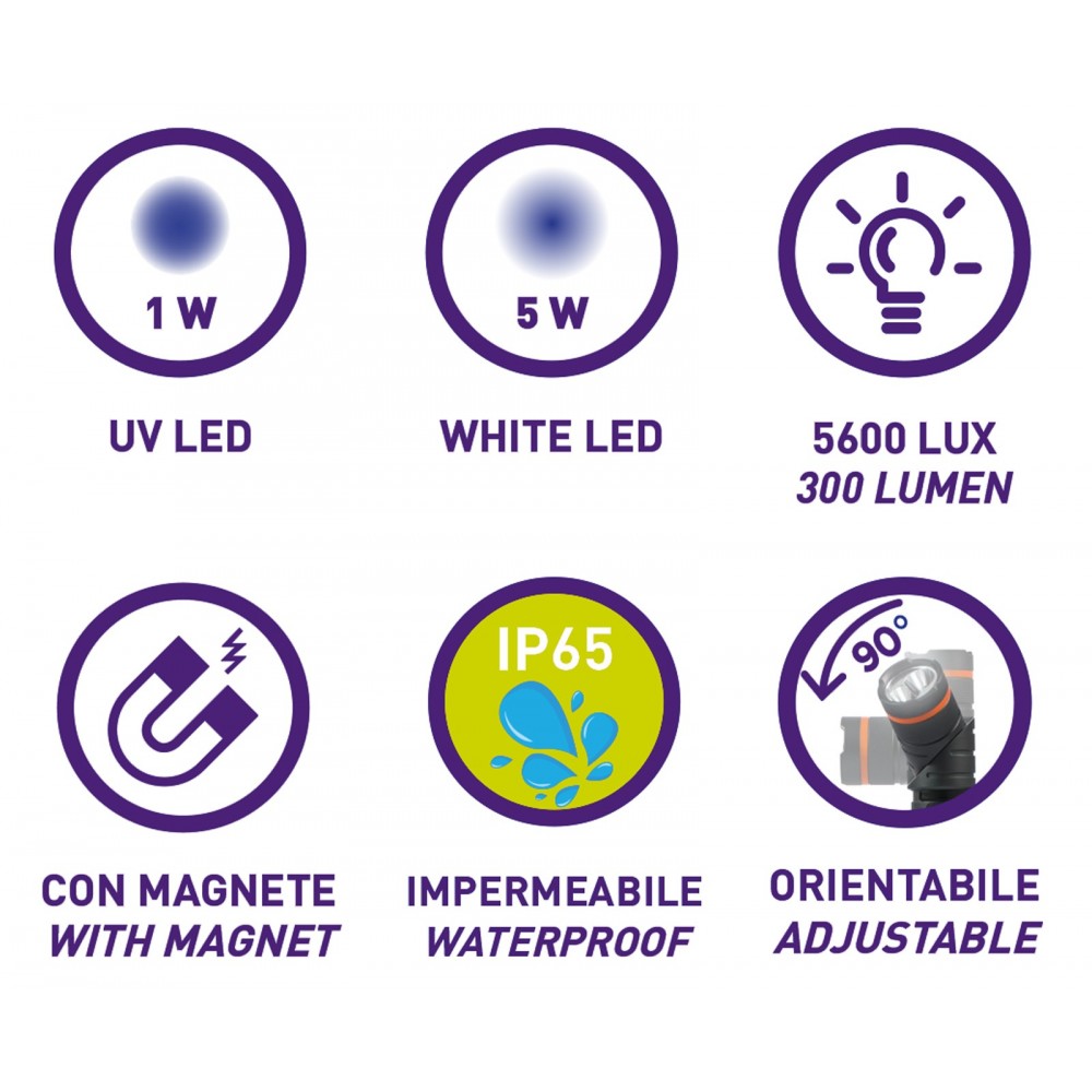 KB440 LAMPADA RICARICABILE CON LED BIANCO E UV ZETEK Dinamitek 3