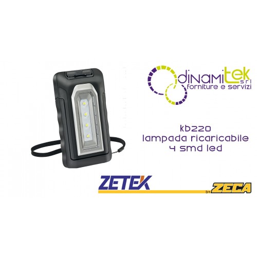 KB220 LAMPADA RICARICABILE TASCABILE CON 4 SMD LED(2W). CON CARICABATTERIE USB 100-240V E 12-24V ZETEK Dinamitek 1