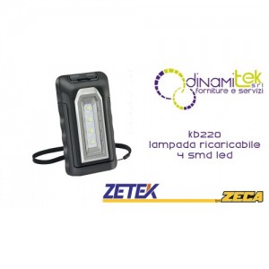 KB220 LAMPADA RICARICABILE TASCABILE CON 4 SMD LED(2W). CON CARICABATTERIE USB 100-240V E 12-24V ZETEK Dinamitek 1