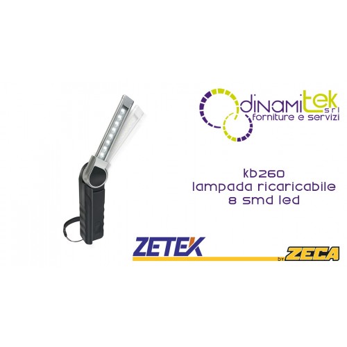 KB260 LAMPADA RICARICABILE ULTRASOTTILE CON 8 SMD LED(2,5W). CON CARICABATTERIE USB 100-240V E 12-24V ZETEK Dinamitek 1