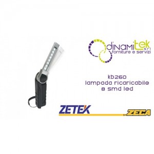 KB260 LAMPADA RICARICABILE ULTRASOTTILE CON 8 SMD LED(2,5W). CON CARICABATTERIE USB 100-240V E 12-24V ZETEK Dinamitek 1