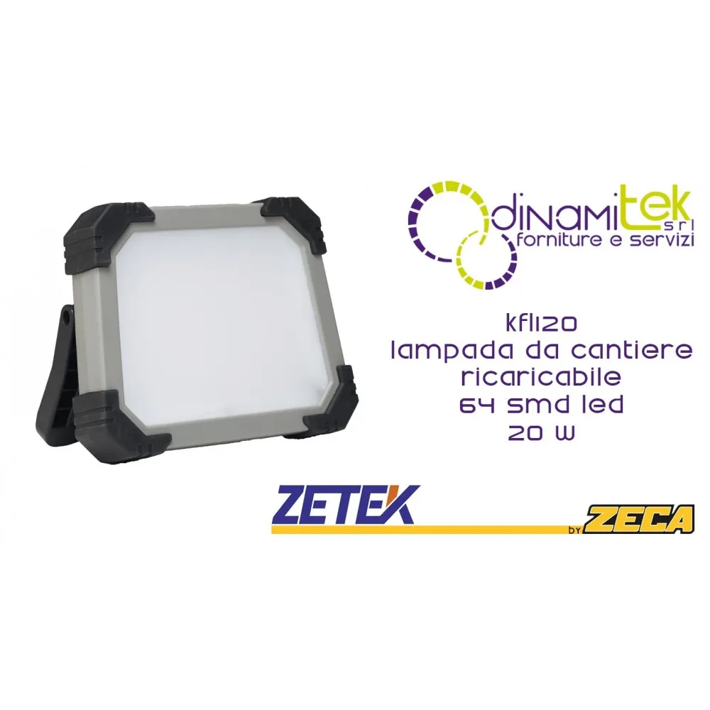 KFL120 LAMPADA DA CANTIERE RICARICABILE CON 64 SMD LED(20W). CON CARICABATTERIE 100-240V ZETEK Dinamitek 1