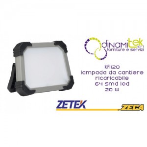 KFL120 LAMPADA DA CANTIERE RICARICABILE CON 64 SMD LED(20W). CON CARICABATTERIE 100-240V ZETEK Dinamitek 1