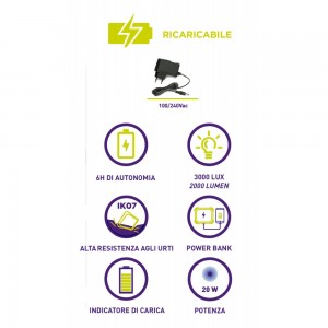KFL120 LAMPADA DA CANTIERE RICARICABILE CON 64 SMD LED(20W). CON CARICABATTERIE 100-240V ZETEK Dinamitek 5