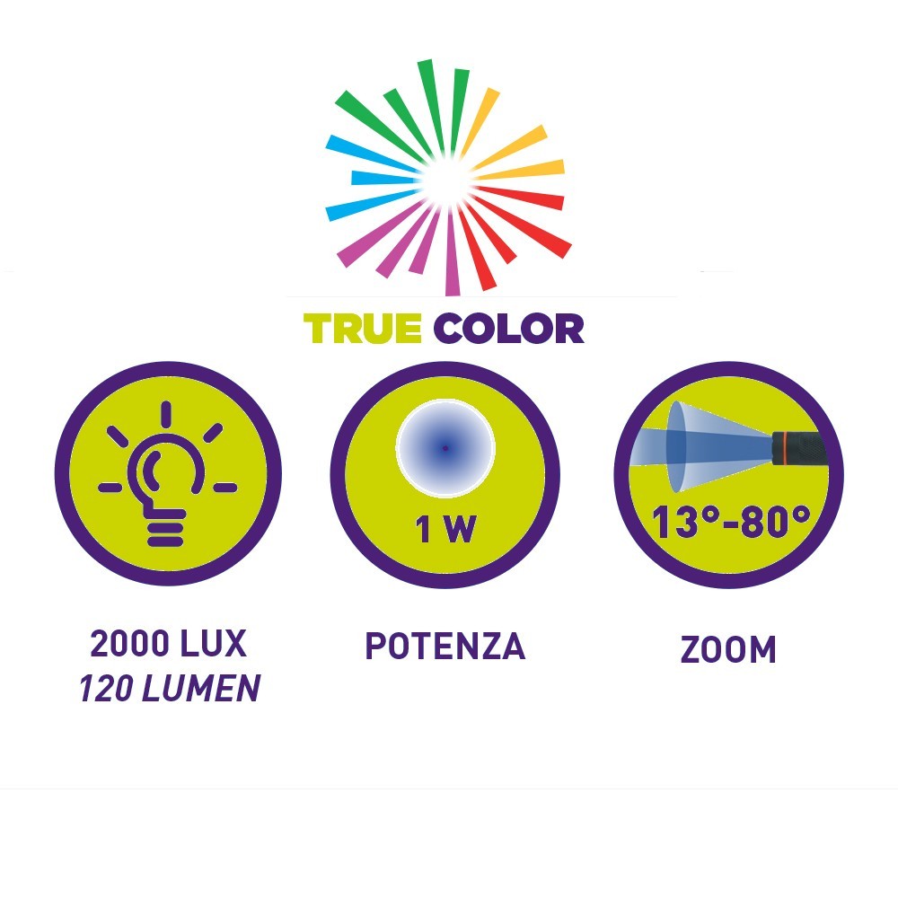 KTL040 TORCIA A LED TRUE COLOR 1W, IN ALLUMINIO, CON ZOOM ZETEK Dinamitek 3
