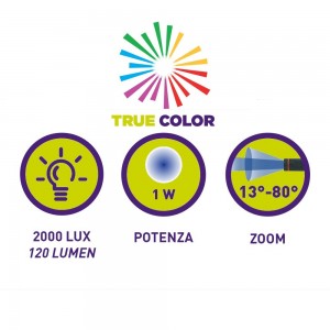 KTL040 TORCIA A LED TRUE COLOR 1W, IN ALLUMINIO, CON ZOOM ZETEK Dinamitek 3