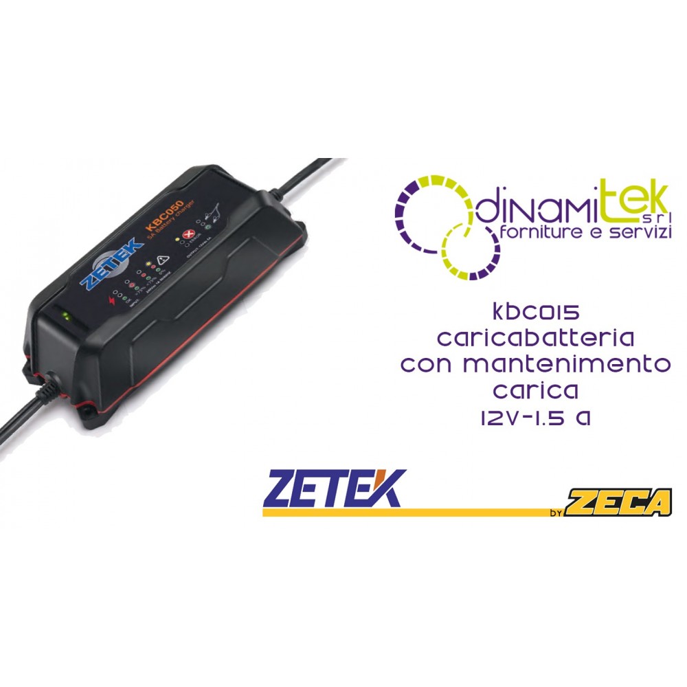 KBC015 CARICABATTERIE CON FUNZIONE DI MANTENIMENTO DI CARICA 12V-1,5A ZETEK Dinamitek 1