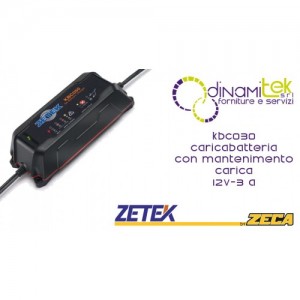 KBC030 CARICABATTERIE CON FUNZIONE DI MANTENIMENTO DI CARICA 12V-3A ZETEK Dinamitek 1