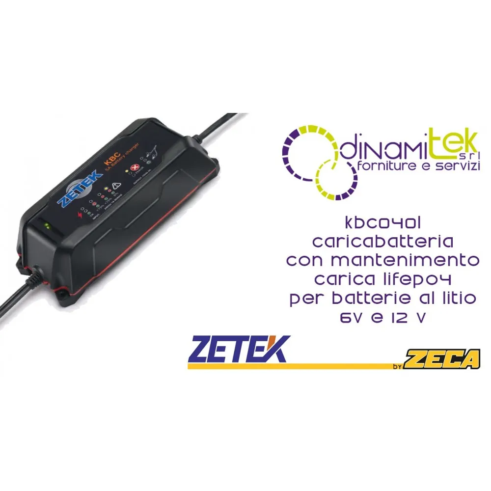 KBC040L CARICABATTERIE CON FUNZIONE DI MANTENIMENTO DI CARICA 6V E 12V LIFEPO4 PER BATTERIE AL LITIO ZETEK Dinamitek 1