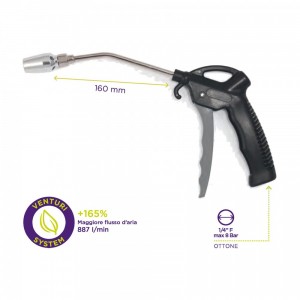 KPA055 PISTOLA DI SOFFIAGGIO, LUNGHEZZA 160mm, VENTURI SYSTEM 887 l/min ZETEK Dinamitek 2