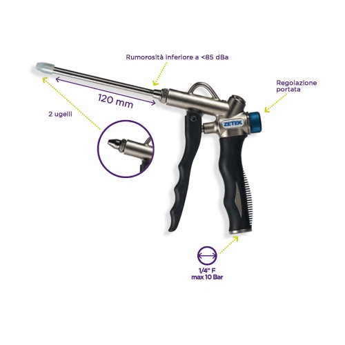 KPA430 PISTOLA DI SOFFIAGGIO IN METALLO 120mm CON 2 UGELLI ZETEK Dinamitek 2