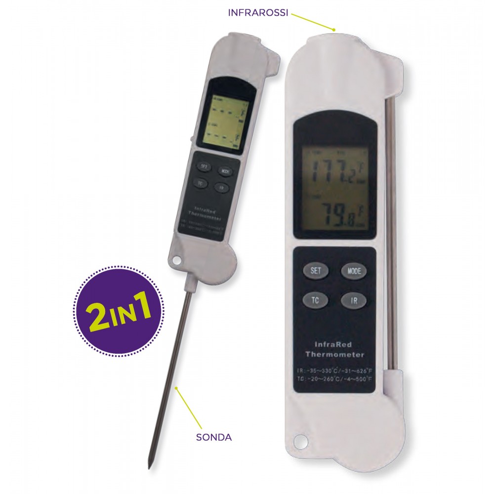KM065 TERMOMETRO AD INFRAROSSI E CONTATTO (IR range -35°C +550°C) ZETEK Dinamitek 2