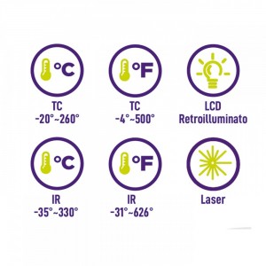 KM065 TERMOMETRO AD INFRAROSSI E CONTATTO (IR range -35°C +550°C) ZETEK Dinamitek 3