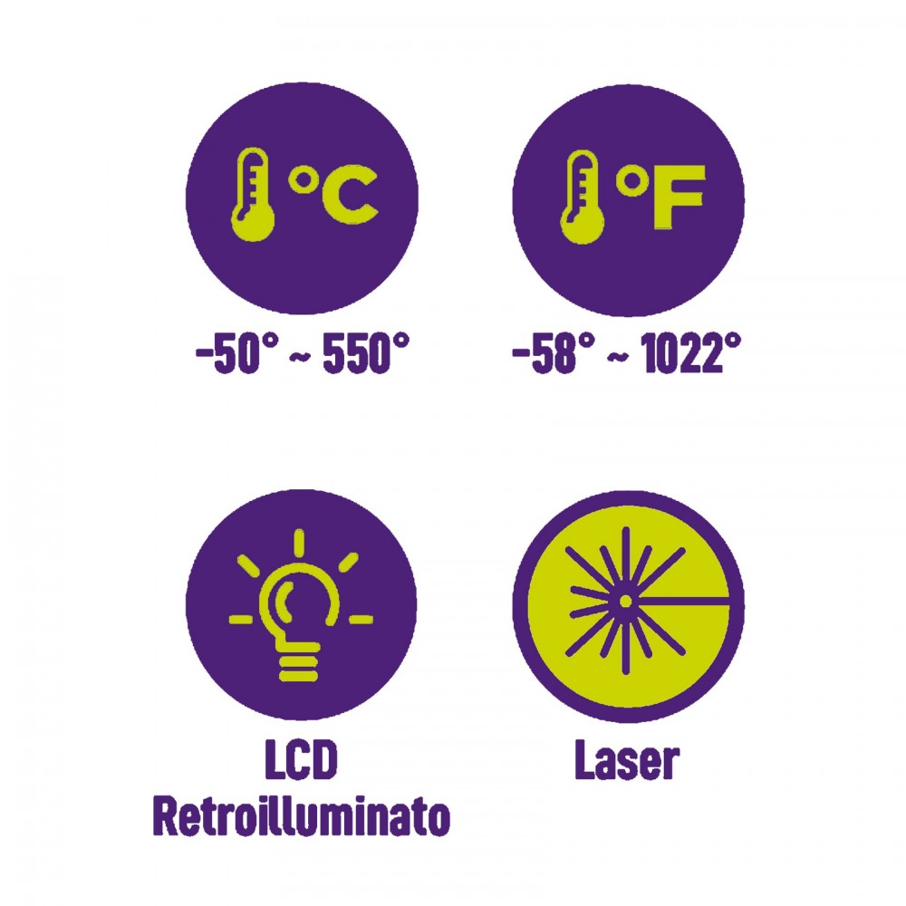 KM061 TERMOMETRO AD INFRAROSSI (IR range -50°C +550°C) ZETEK Dinamitek 3