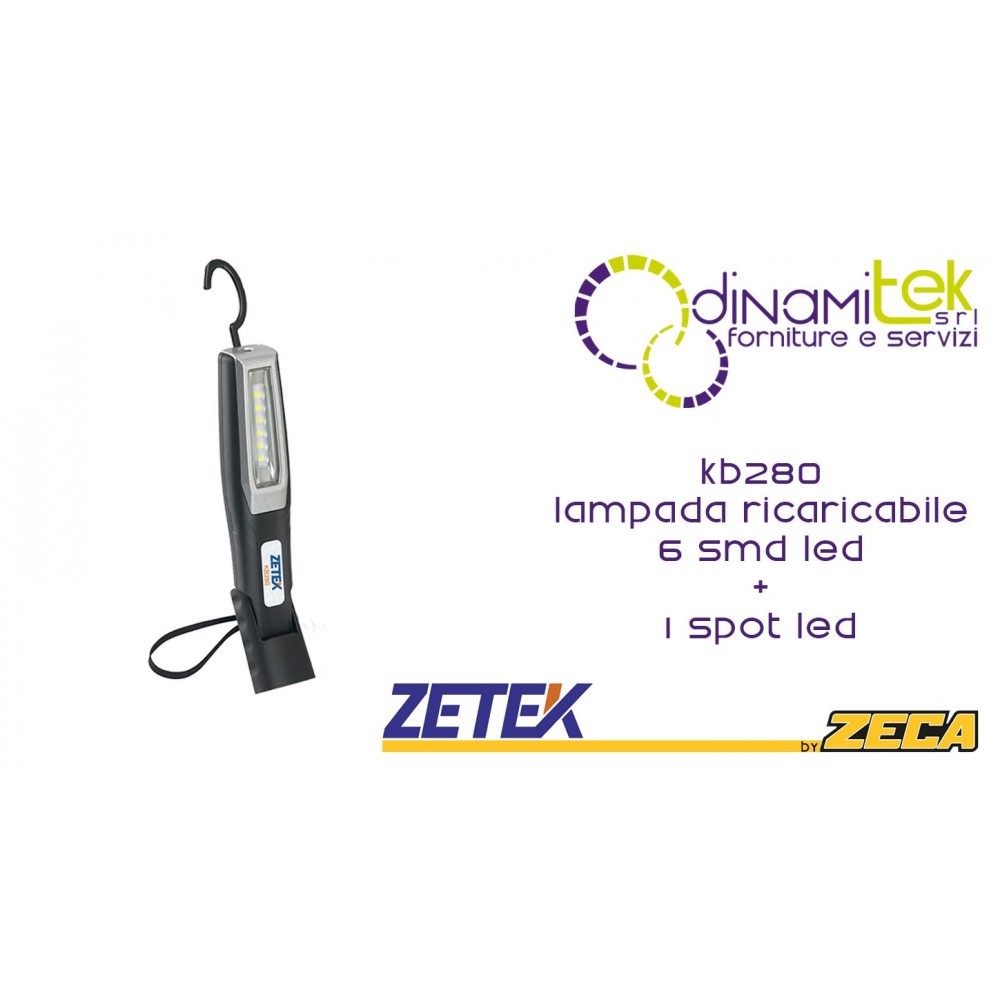 KB280 LAMPADA RICARICABILE CON 6 SMD LED(2,5W). CON CARICABATTERIE USB 100-240V E 12-24V ZETEK Dinamitek 1
