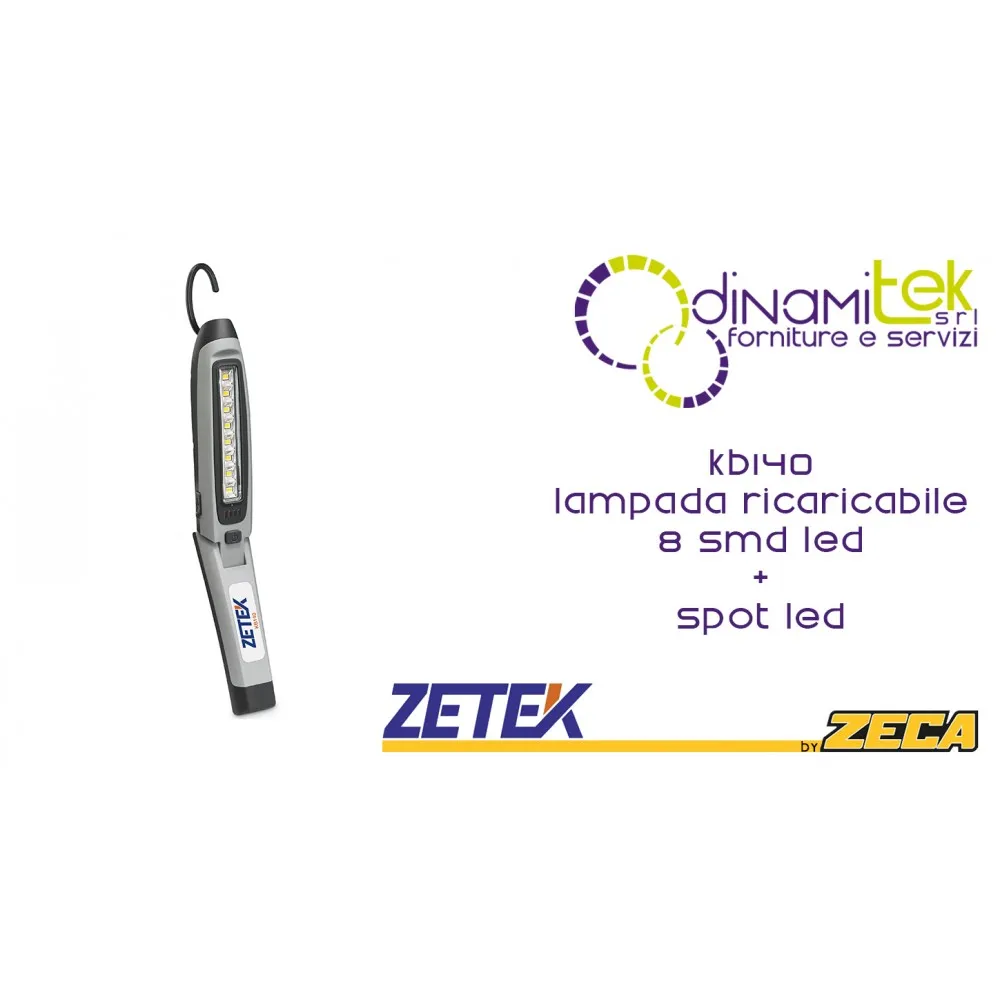 KB140 LAMPADA RICARICABILE CON 8 SMD LED(4W) + 1 W SPOT LED. CON CARICABATTERIE USB 100-240V E 12-24V ZETEK Dinamitek 1