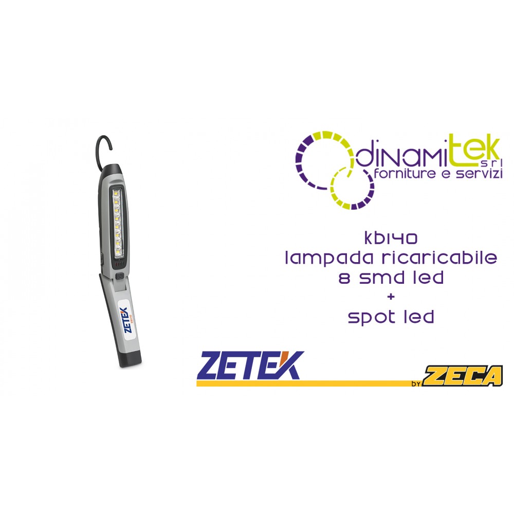 KB140 LAMPADA RICARICABILE CON 8 SMD LED(4W) + 1 W SPOT LED. CON CARICABATTERIE USB 100-240V E 12-24V ZETEK Dinamitek 1