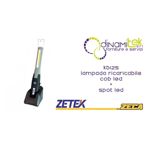 KB125 LAMPADA RICARICABILE CON COB LED(3W) + 1 W SPOT LED. CON BASE DI RICARICA E CARICABATTERIE USB 100-240V ZETEK Dinamitek 1